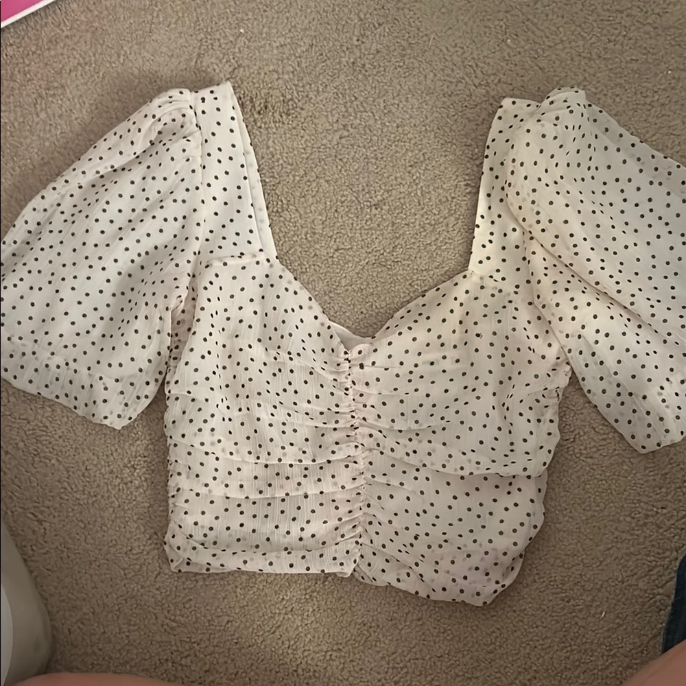 Mango Cream Puff Sleeve Crop Blouse